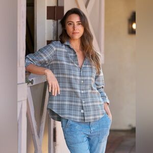 Frank & Eileen Blue Barry Button Down Linen Plaid Shirt Size XXS